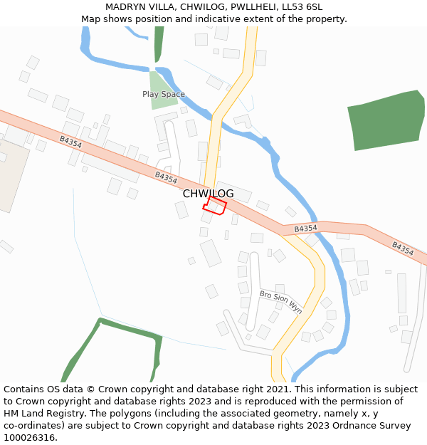 MADRYN VILLA, CHWILOG, PWLLHELI, LL53 6SL: Location map and indicative extent of plot