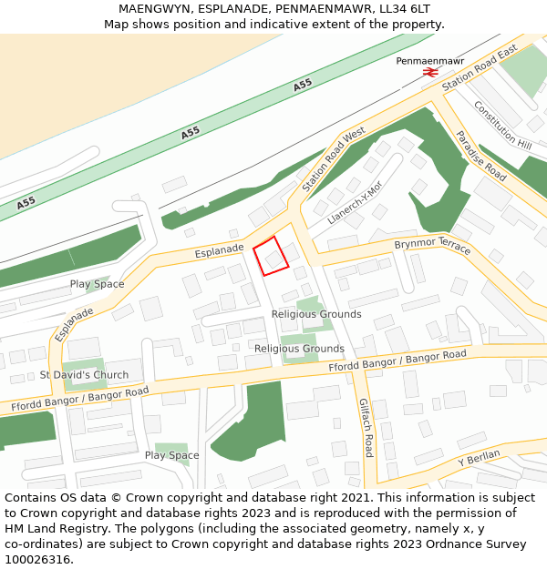 MAENGWYN, ESPLANADE, PENMAENMAWR, LL34 6LT: Location map and indicative extent of plot