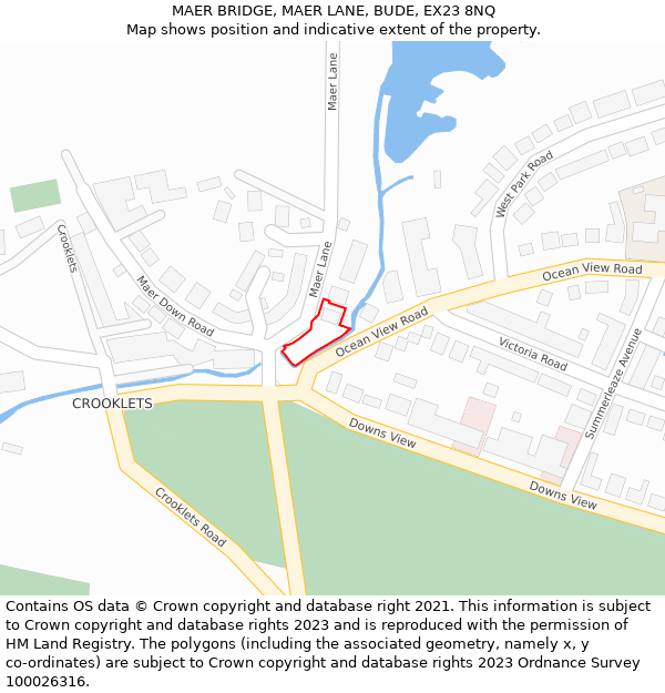 MAER BRIDGE, MAER LANE, BUDE, EX23 8NQ: Location map and indicative extent of plot