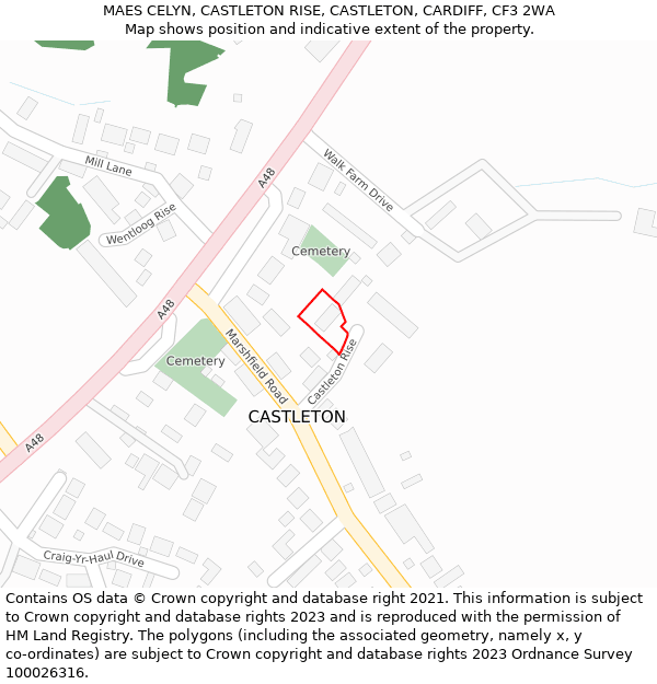 MAES CELYN, CASTLETON RISE, CASTLETON, CARDIFF, CF3 2WA: Location map and indicative extent of plot