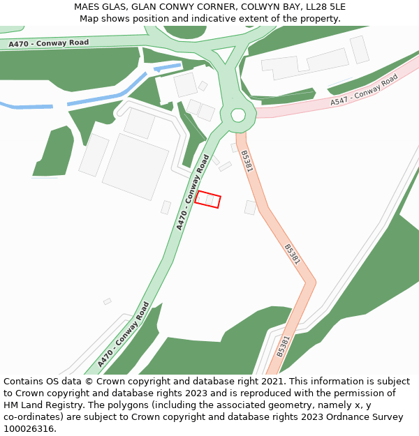 MAES GLAS, GLAN CONWY CORNER, COLWYN BAY, LL28 5LE: Location map and indicative extent of plot