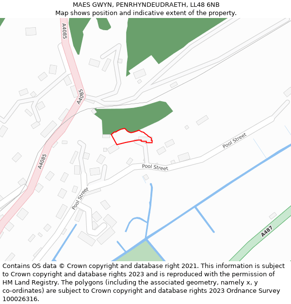 MAES GWYN, PENRHYNDEUDRAETH, LL48 6NB: Location map and indicative extent of plot