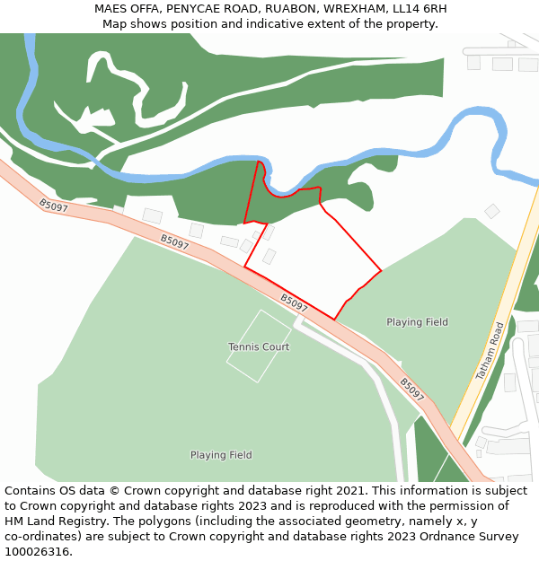 MAES OFFA, PENYCAE ROAD, RUABON, WREXHAM, LL14 6RH: Location map and indicative extent of plot