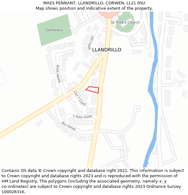 MAES PENNANT, LLANDRILLO, CORWEN, LL21 0SU: Location map and indicative extent of plot