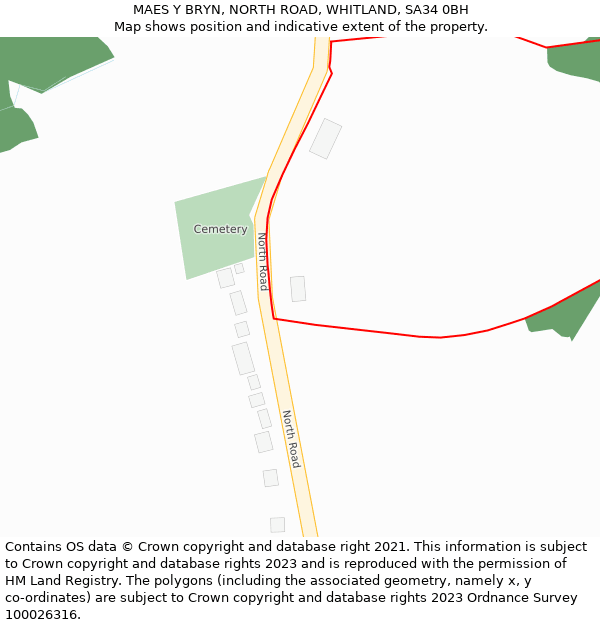 MAES Y BRYN, NORTH ROAD, WHITLAND, SA34 0BH: Location map and indicative extent of plot