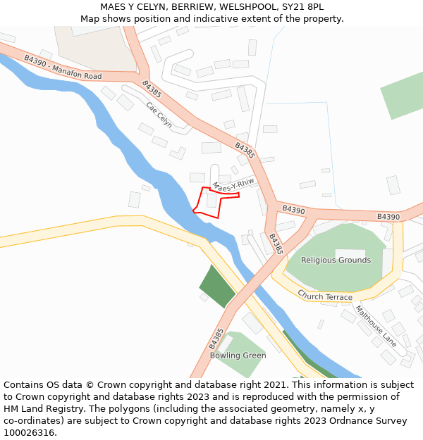 MAES Y CELYN, BERRIEW, WELSHPOOL, SY21 8PL: Location map and indicative extent of plot