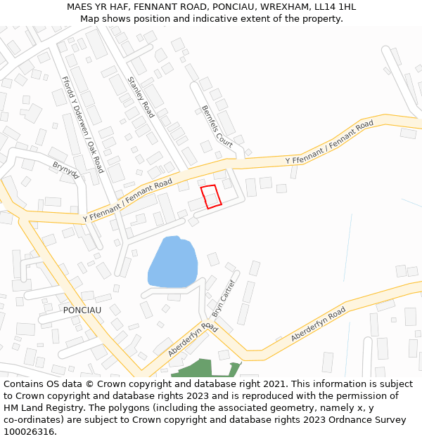 MAES YR HAF, FENNANT ROAD, PONCIAU, WREXHAM, LL14 1HL: Location map and indicative extent of plot