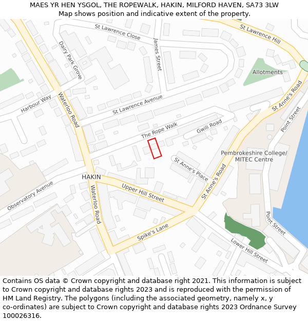 MAES YR HEN YSGOL, THE ROPEWALK, HAKIN, MILFORD HAVEN, SA73 3LW: Location map and indicative extent of plot