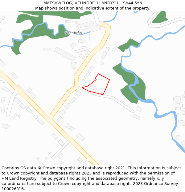 MAESAWELOG, VELINDRE, LLANDYSUL, SA44 5YN: Location map and indicative extent of plot