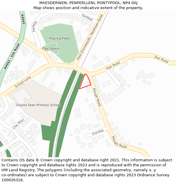 MAESDERWEN, PENPERLLENI, PONTYPOOL, NP4 0AJ: Location map and indicative extent of plot