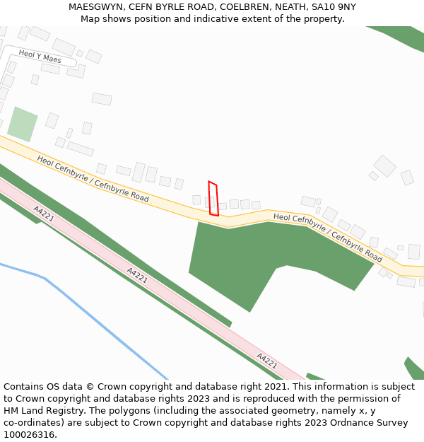MAESGWYN, CEFN BYRLE ROAD, COELBREN, NEATH, SA10 9NY: Location map and indicative extent of plot