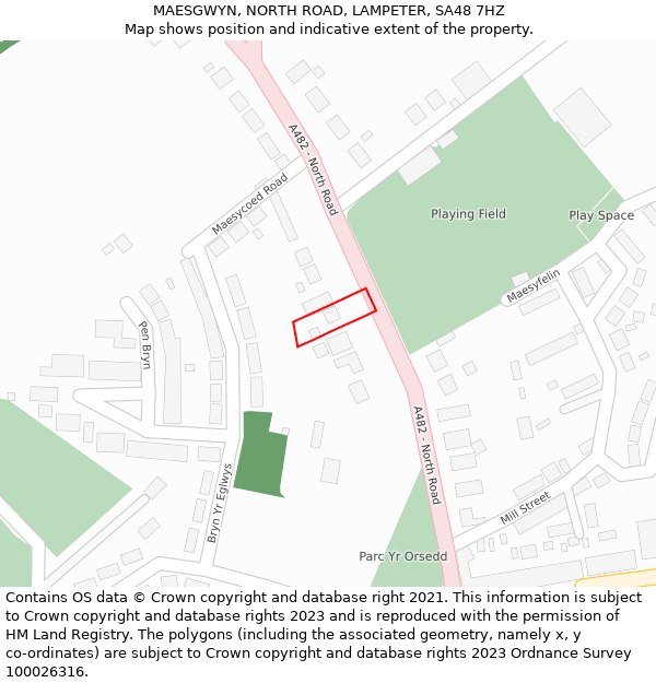 MAESGWYN, NORTH ROAD, LAMPETER, SA48 7HZ: Location map and indicative extent of plot