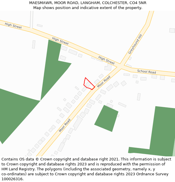 MAESMAWR, MOOR ROAD, LANGHAM, COLCHESTER, CO4 5NR: Location map and indicative extent of plot