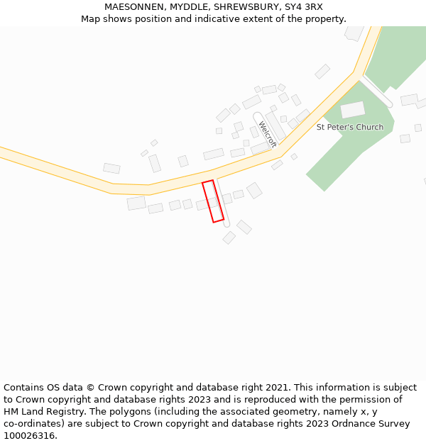 MAESONNEN, MYDDLE, SHREWSBURY, SY4 3RX: Location map and indicative extent of plot