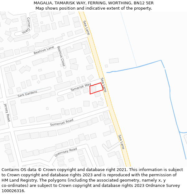 MAGALIA, TAMARISK WAY, FERRING, WORTHING, BN12 5ER: Location map and indicative extent of plot