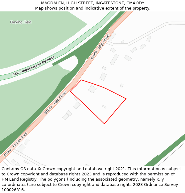 MAGDALEN, HIGH STREET, INGATESTONE, CM4 0DY: Location map and indicative extent of plot