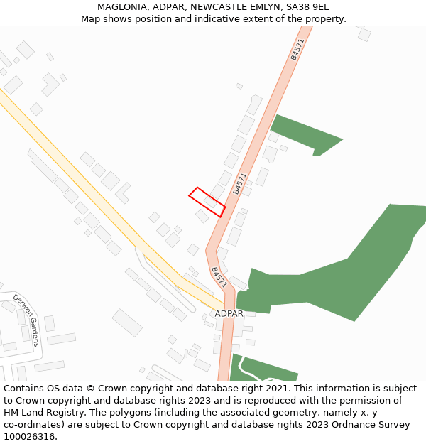 MAGLONIA, ADPAR, NEWCASTLE EMLYN, SA38 9EL: Location map and indicative extent of plot