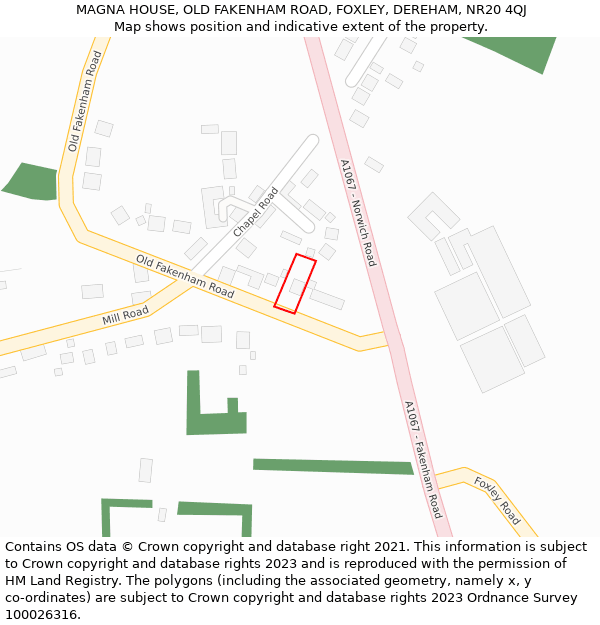 MAGNA HOUSE, OLD FAKENHAM ROAD, FOXLEY, DEREHAM, NR20 4QJ: Location map and indicative extent of plot