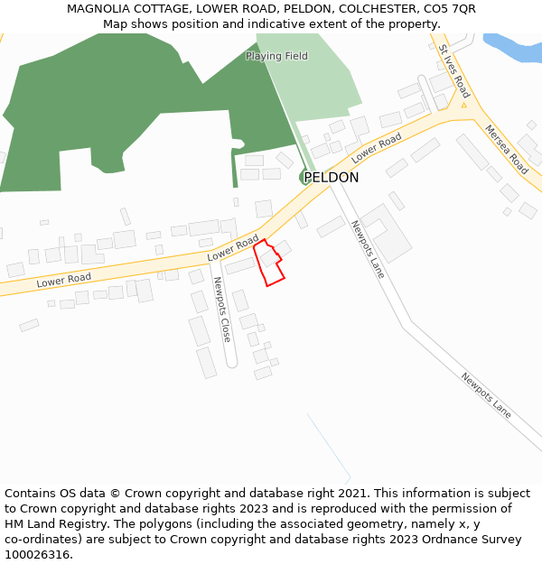 MAGNOLIA COTTAGE, LOWER ROAD, PELDON, COLCHESTER, CO5 7QR: Location map and indicative extent of plot