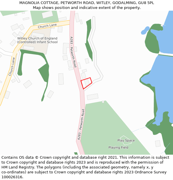 MAGNOLIA COTTAGE, PETWORTH ROAD, WITLEY, GODALMING, GU8 5PL: Location map and indicative extent of plot