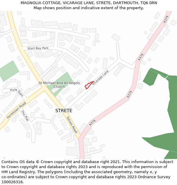 MAGNOLIA COTTAGE, VICARAGE LANE, STRETE, DARTMOUTH, TQ6 0RN: Location map and indicative extent of plot