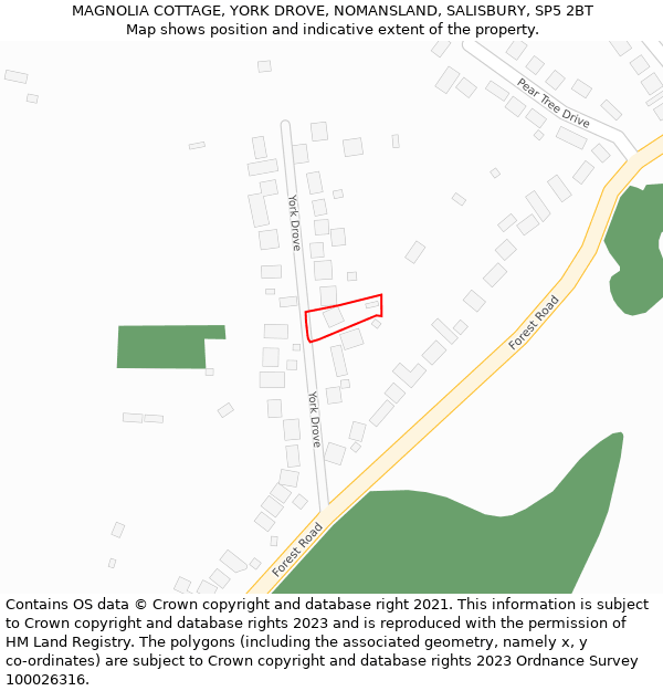 MAGNOLIA COTTAGE, YORK DROVE, NOMANSLAND, SALISBURY, SP5 2BT: Location map and indicative extent of plot