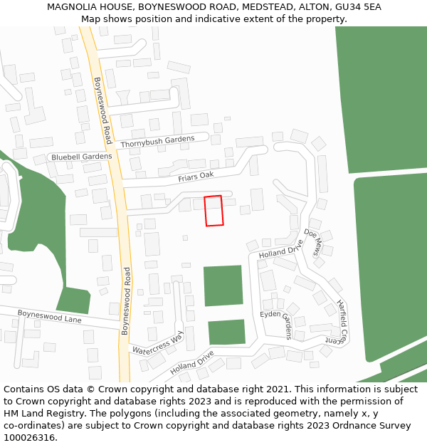 MAGNOLIA HOUSE, BOYNESWOOD ROAD, MEDSTEAD, ALTON, GU34 5EA: Location map and indicative extent of plot