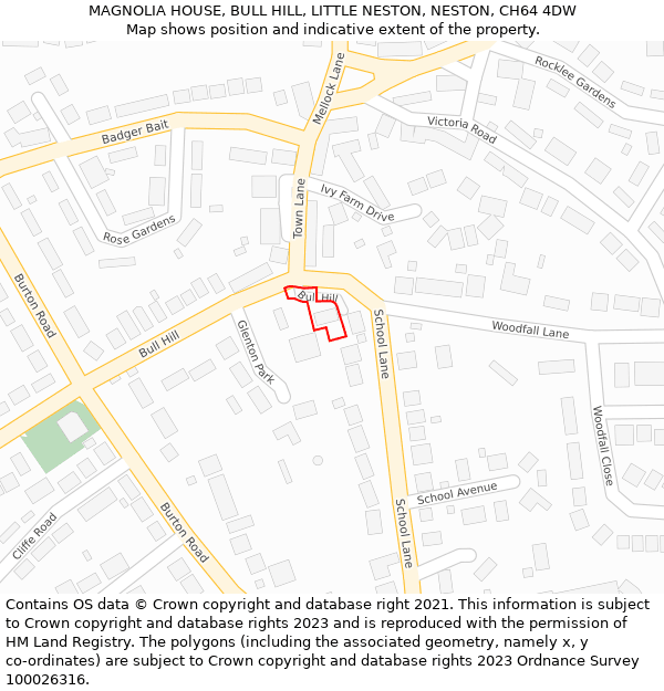 MAGNOLIA HOUSE, BULL HILL, LITTLE NESTON, NESTON, CH64 4DW: Location map and indicative extent of plot