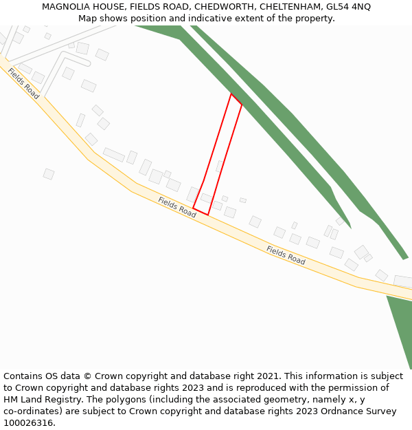 MAGNOLIA HOUSE, FIELDS ROAD, CHEDWORTH, CHELTENHAM, GL54 4NQ: Location map and indicative extent of plot