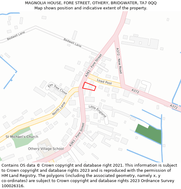 MAGNOLIA HOUSE, FORE STREET, OTHERY, BRIDGWATER, TA7 0QQ: Location map and indicative extent of plot
