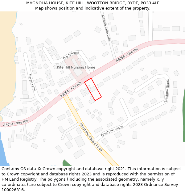 MAGNOLIA HOUSE, KITE HILL, WOOTTON BRIDGE, RYDE, PO33 4LE: Location map and indicative extent of plot