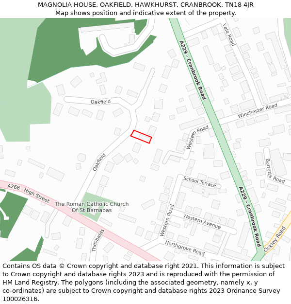 MAGNOLIA HOUSE, OAKFIELD, HAWKHURST, CRANBROOK, TN18 4JR: Location map and indicative extent of plot