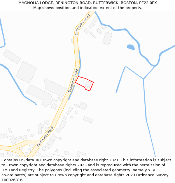 MAGNOLIA LODGE, BENINGTON ROAD, BUTTERWICK, BOSTON, PE22 0EX: Location map and indicative extent of plot