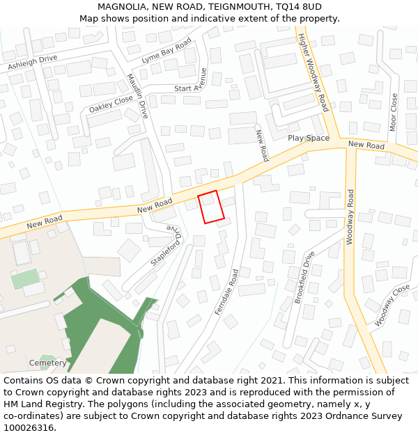 MAGNOLIA, NEW ROAD, TEIGNMOUTH, TQ14 8UD: Location map and indicative extent of plot