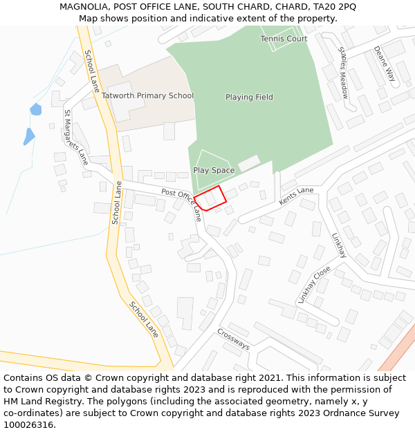 MAGNOLIA, POST OFFICE LANE, SOUTH CHARD, CHARD, TA20 2PQ: Location map and indicative extent of plot
