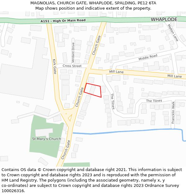 MAGNOLIAS, CHURCH GATE, WHAPLODE, SPALDING, PE12 6TA: Location map and indicative extent of plot