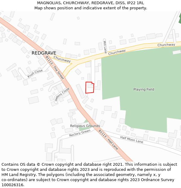 MAGNOLIAS, CHURCHWAY, REDGRAVE, DISS, IP22 1RL: Location map and indicative extent of plot