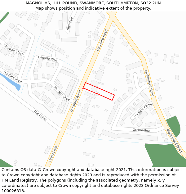 MAGNOLIAS, HILL POUND, SWANMORE, SOUTHAMPTON, SO32 2UN: Location map and indicative extent of plot