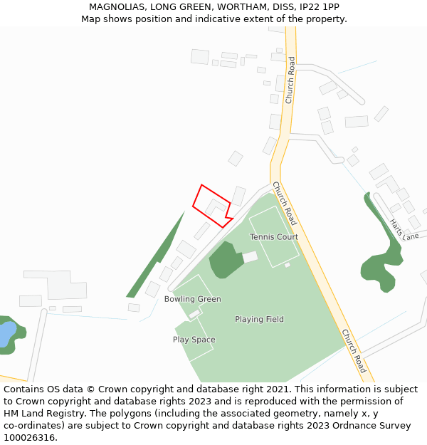 MAGNOLIAS, LONG GREEN, WORTHAM, DISS, IP22 1PP: Location map and indicative extent of plot