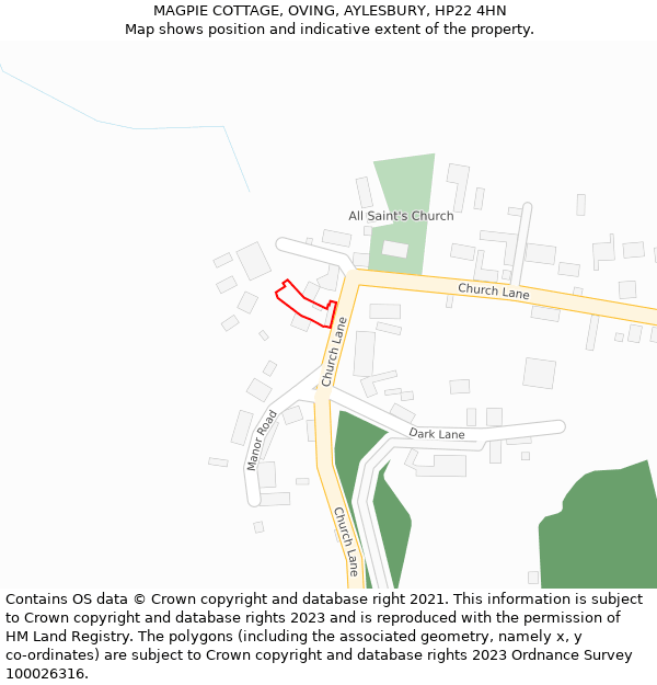 MAGPIE COTTAGE, OVING, AYLESBURY, HP22 4HN: Location map and indicative extent of plot