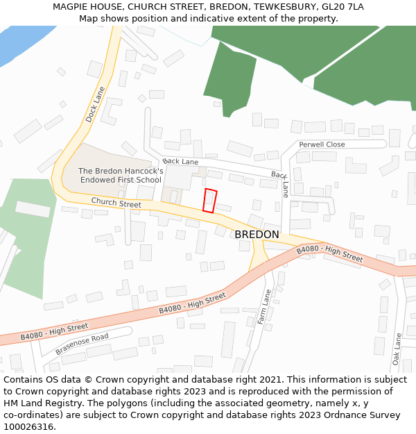 MAGPIE HOUSE, CHURCH STREET, BREDON, TEWKESBURY, GL20 7LA: Location map and indicative extent of plot