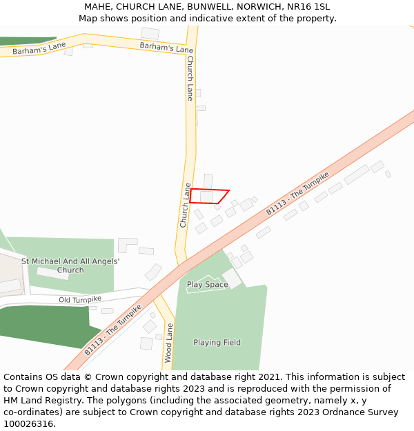 MAHE, CHURCH LANE, BUNWELL, NORWICH, NR16 1SL: Location map and indicative extent of plot