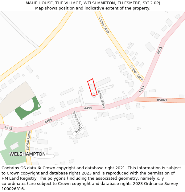 MAHE HOUSE, THE VILLAGE, WELSHAMPTON, ELLESMERE, SY12 0PJ: Location map and indicative extent of plot