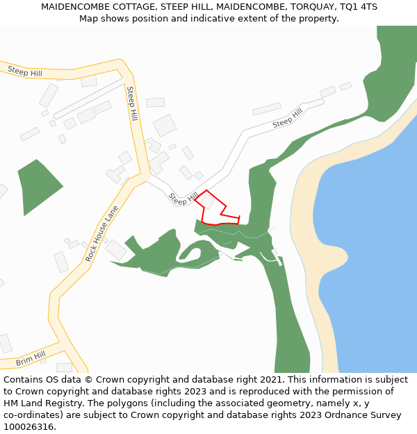 MAIDENCOMBE COTTAGE, STEEP HILL, MAIDENCOMBE, TORQUAY, TQ1 4TS: Location map and indicative extent of plot