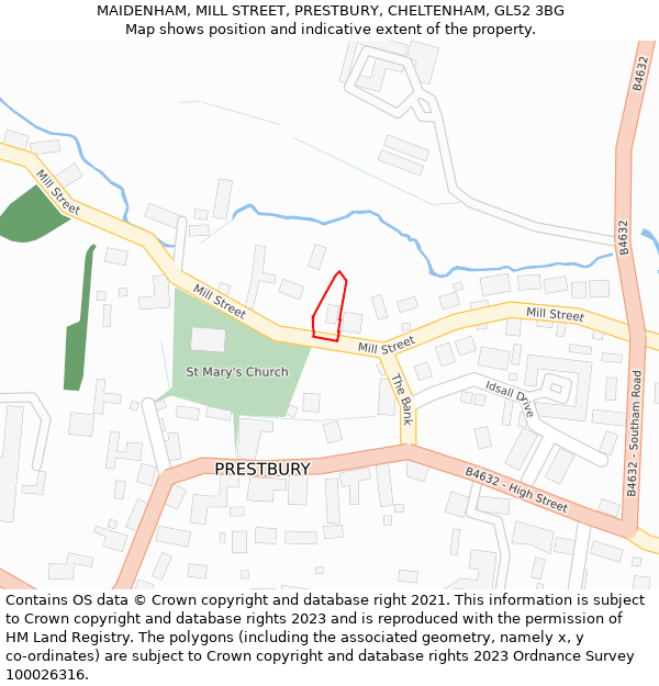 MAIDENHAM, MILL STREET, PRESTBURY, CHELTENHAM, GL52 3BG: Location map and indicative extent of plot