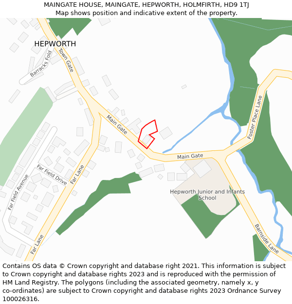 MAINGATE HOUSE, MAINGATE, HEPWORTH, HOLMFIRTH, HD9 1TJ: Location map and indicative extent of plot