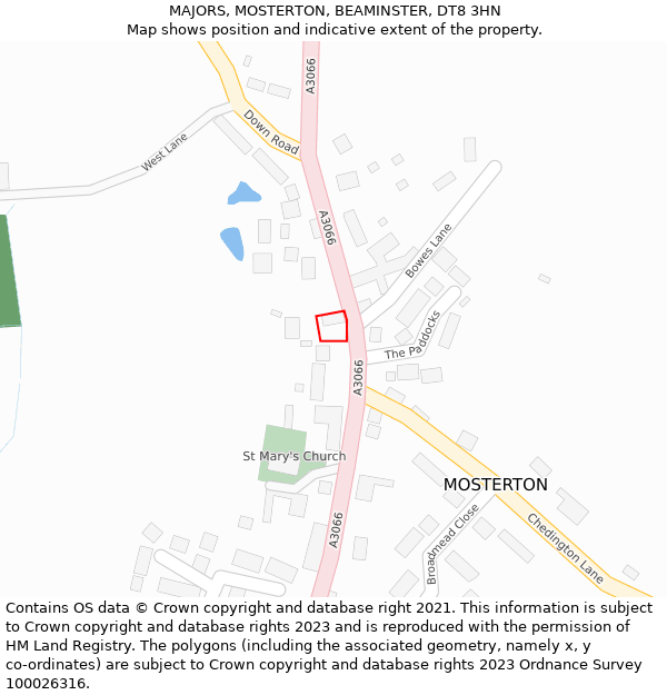 MAJORS, MOSTERTON, BEAMINSTER, DT8 3HN: Location map and indicative extent of plot