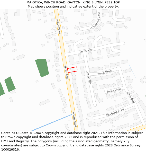 MAJOTIKA, WINCH ROAD, GAYTON, KING'S LYNN, PE32 1QP: Location map and indicative extent of plot