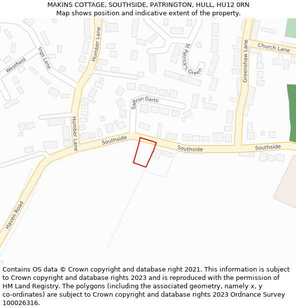 MAKINS COTTAGE, SOUTHSIDE, PATRINGTON, HULL, HU12 0RN: Location map and indicative extent of plot