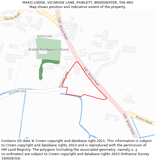 MAKO LODGE, VICARAGE LANE, PAWLETT, BRIDGWATER, TA6 4RU: Location map and indicative extent of plot